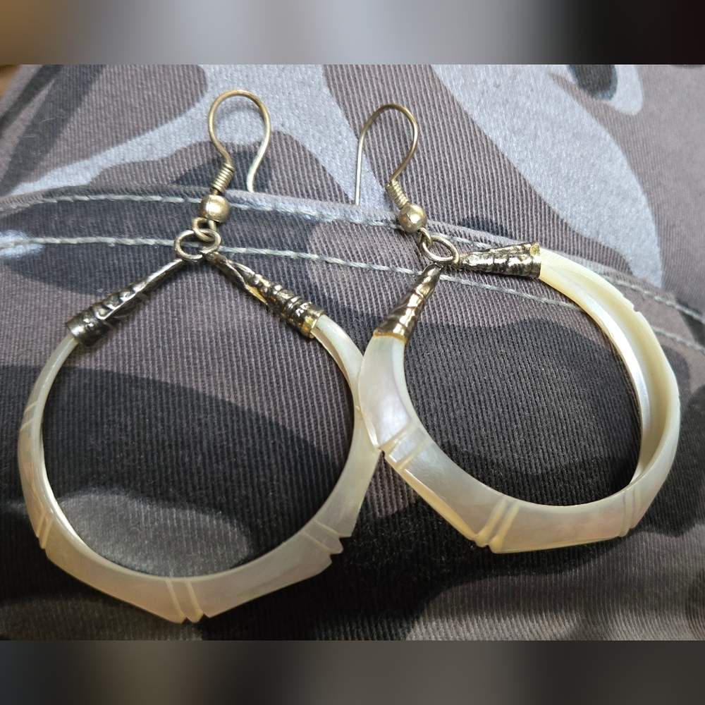 Abalone fresh shell & sterling Hoop Earrings - Picture 6 of 6